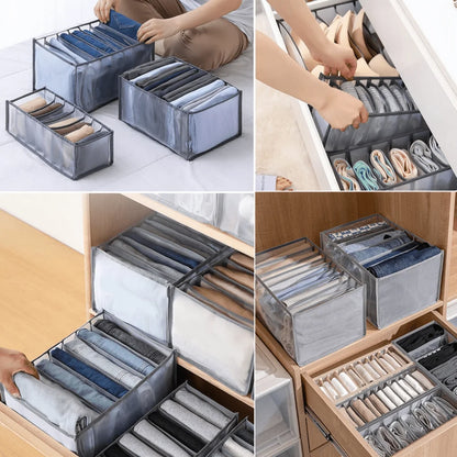 Drawer Organizer Foldable Washable Nylon Multi-Compartment