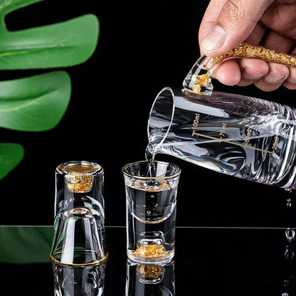 Drinkware Set Hand-Blown Glass Gold Accents