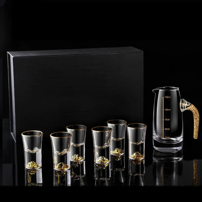 Drinkware Set Hand-Blown Glass Gold Accents