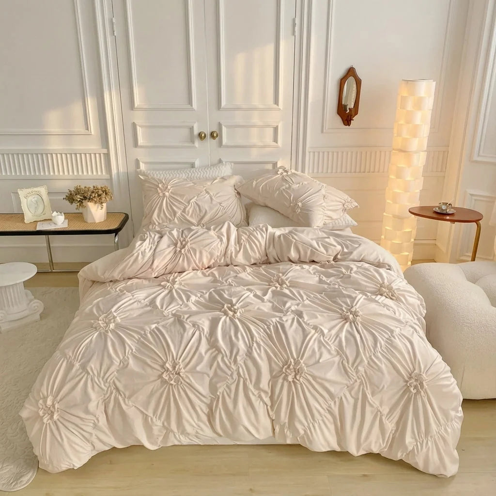 Duvet Cover Set Pinch-Pleat Floral Brushed Microfiber