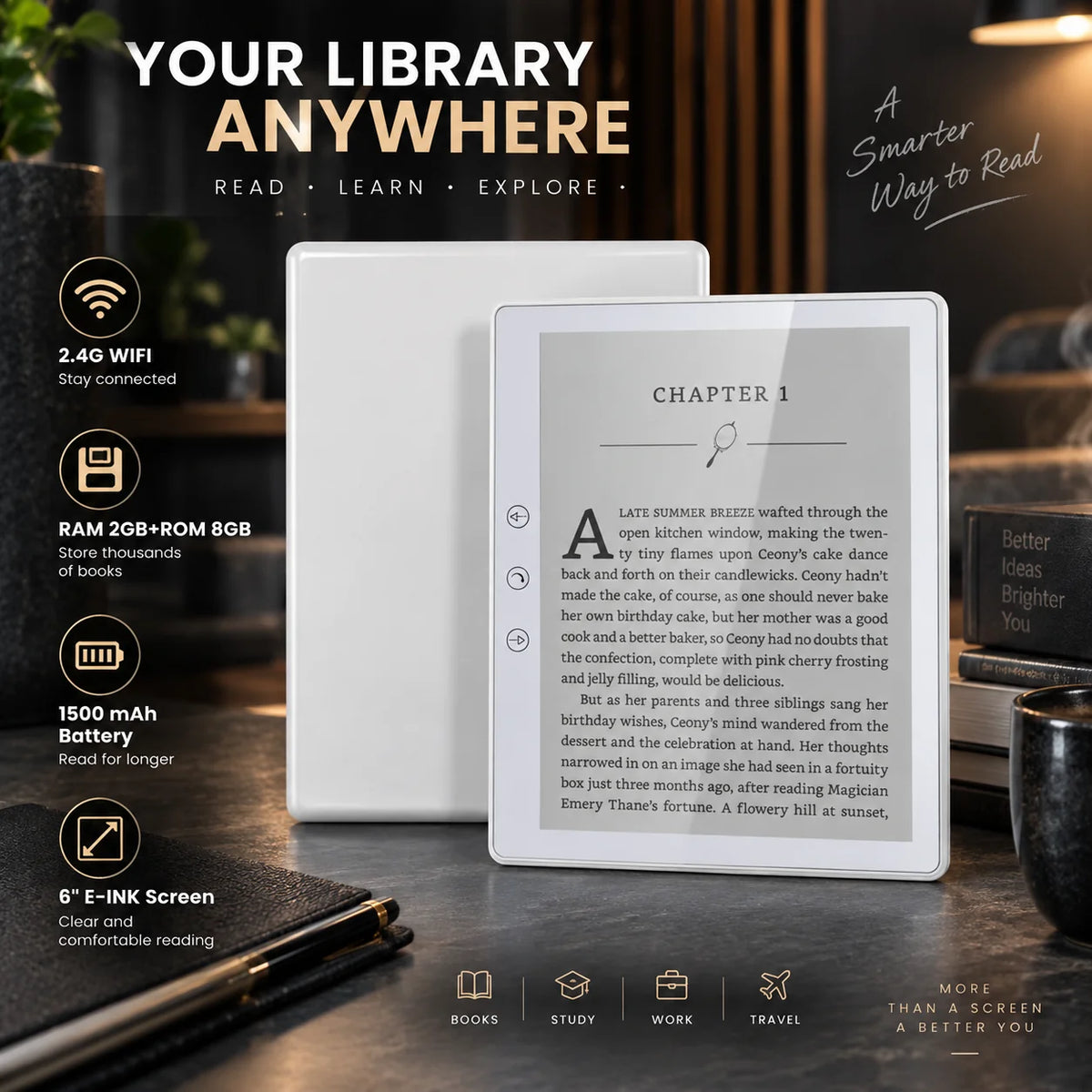 E-Reader 6-Inch E-Ink Touchscreen 32GB Expandable Storage