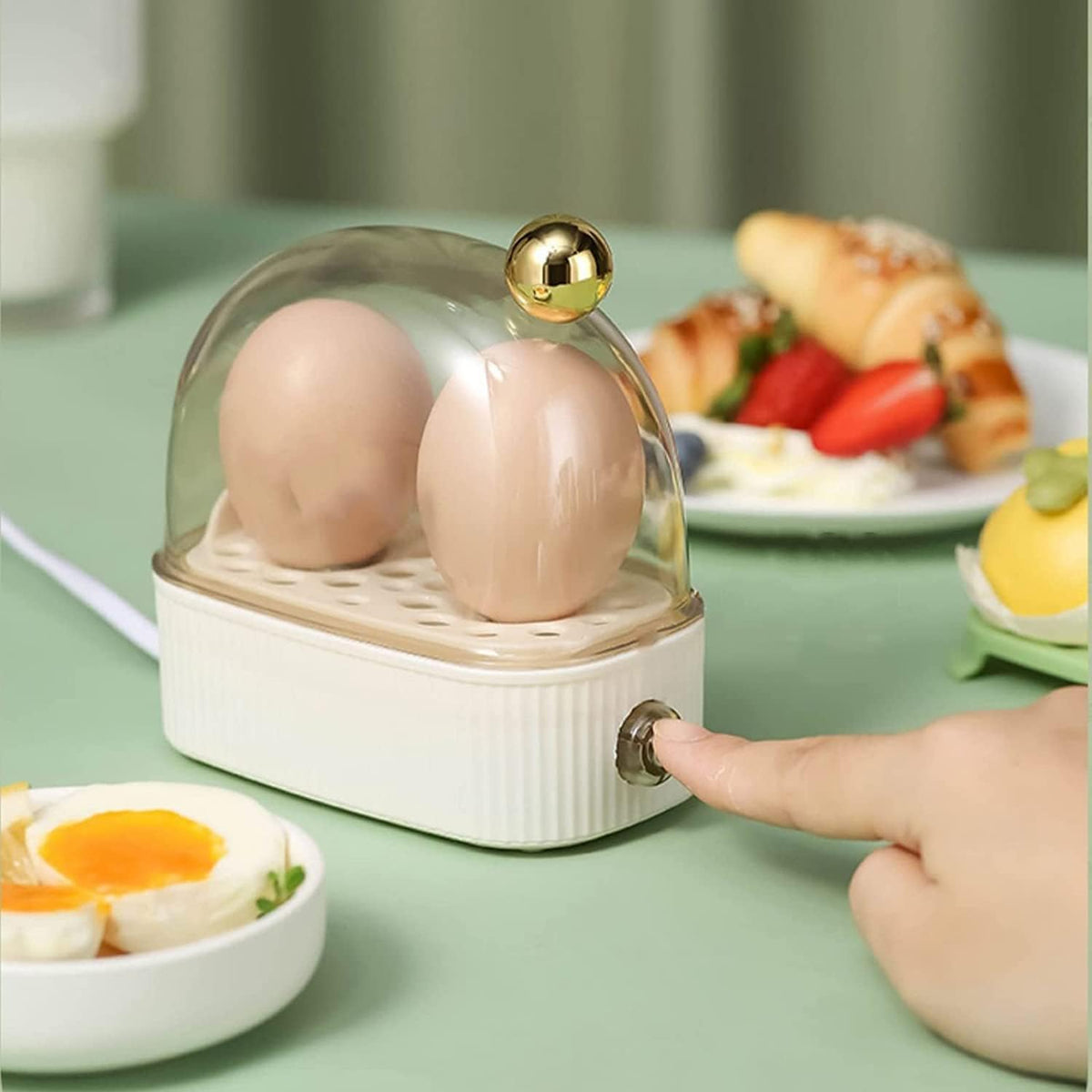 Egg Cooker Adjustable Doneness 2-Egg Auto Shut-Off