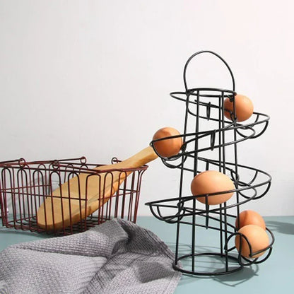 Egg Dispenser Rack Spiral Rolling Metal 24-Egg Capacity