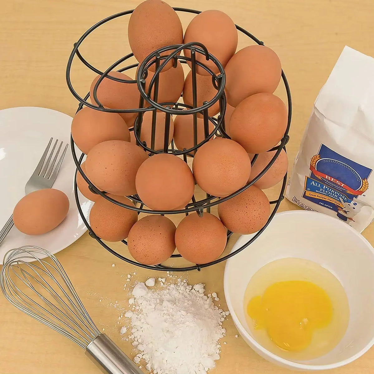 Egg Dispenser Rack Spiral Rolling Metal 24-Egg Capacity