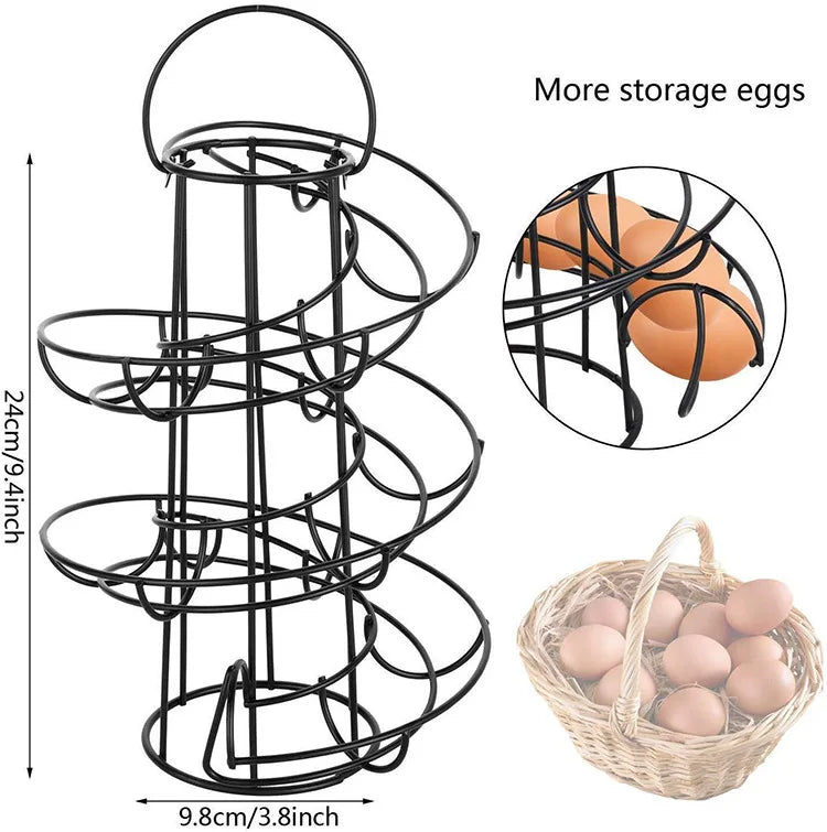 Egg Dispenser Rack Spiral Rolling Metal 24-Egg Capacity
