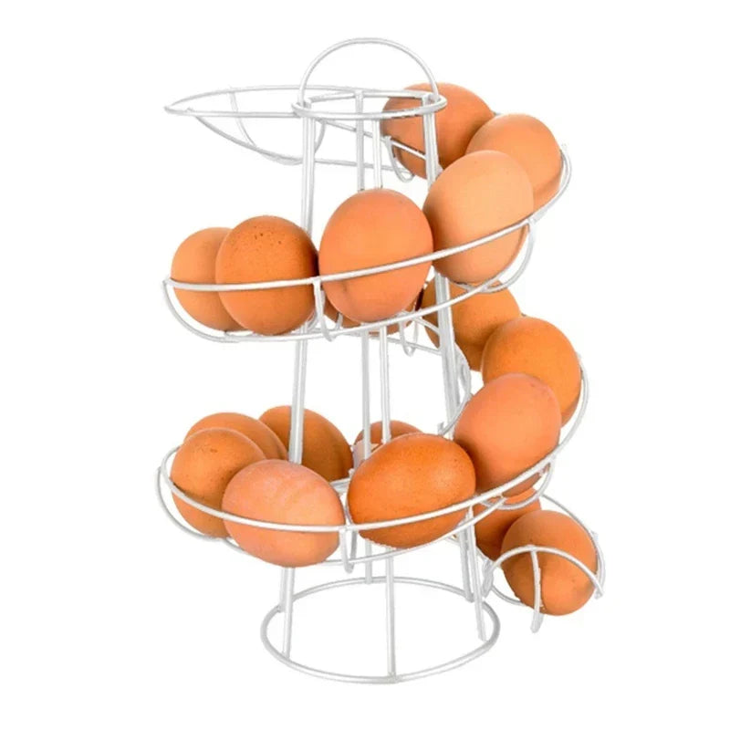 Egg Dispenser Rack Spiral Rolling Metal 24-Egg Capacity