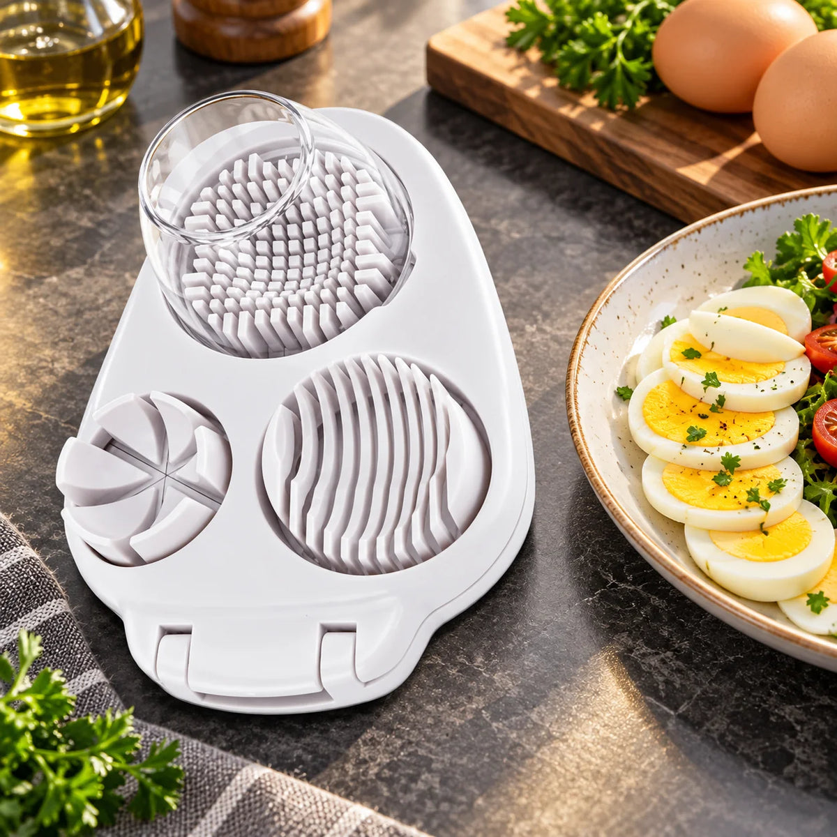 Egg Slicer 3-In-1 Stainless Steel Wires & Non-Slip Base
