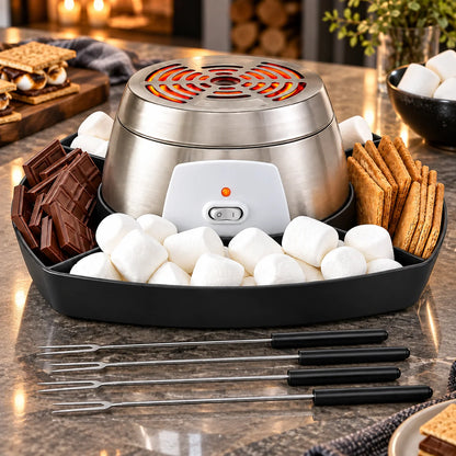 Electric S'mores Maker Flameless Compartmented Tray & 4 Skewers