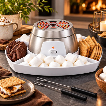 Electric S'mores Maker Flameless Compartmented Tray & 4 Skewers