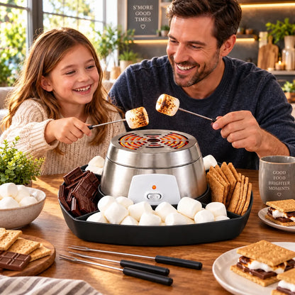 Electric S'mores Maker Flameless Compartmented Tray & 4 Skewers