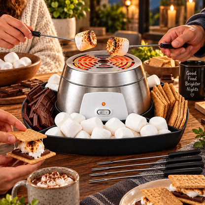 Electric S'mores Maker Flameless Compartmented Tray & 4 Skewers