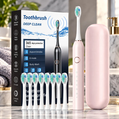 Electric Toothbrush Sonic Six Modes USB Rechargeable Travel Case