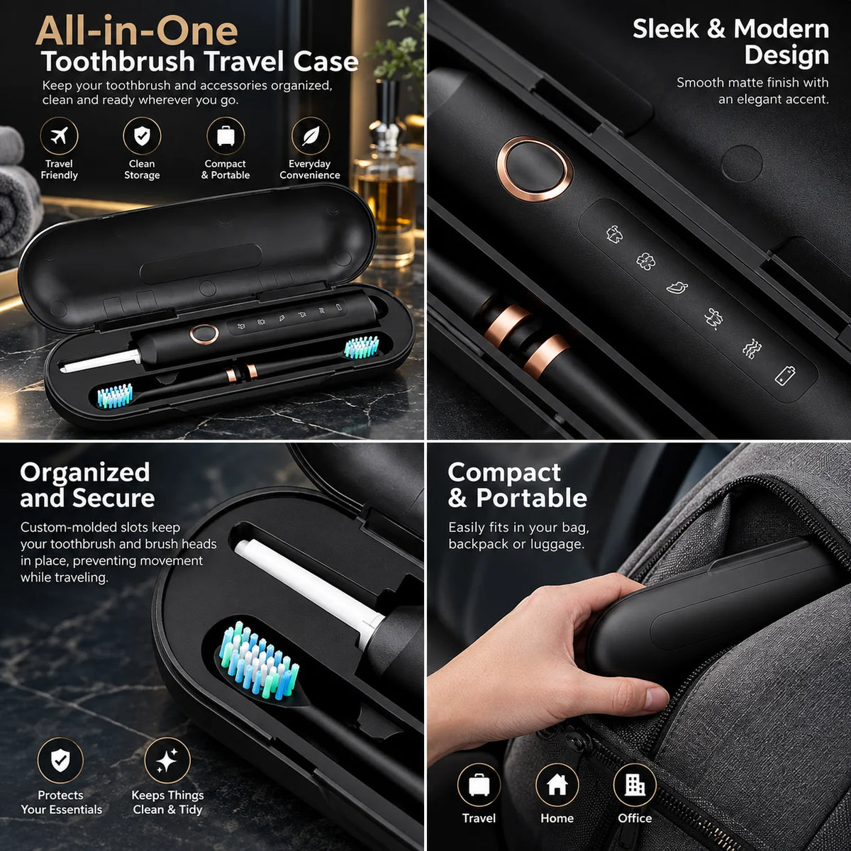 Electric Toothbrush Sonic Six Modes USB Rechargeable Travel Case