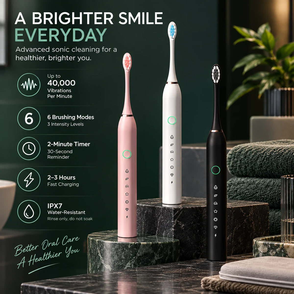 Electric Toothbrush Sonic Six Modes USB Rechargeable Travel Case