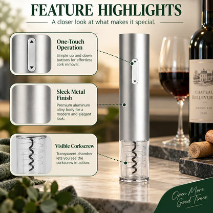 Electric Wine Opener Button-Operated Natural & Synthetic Corks