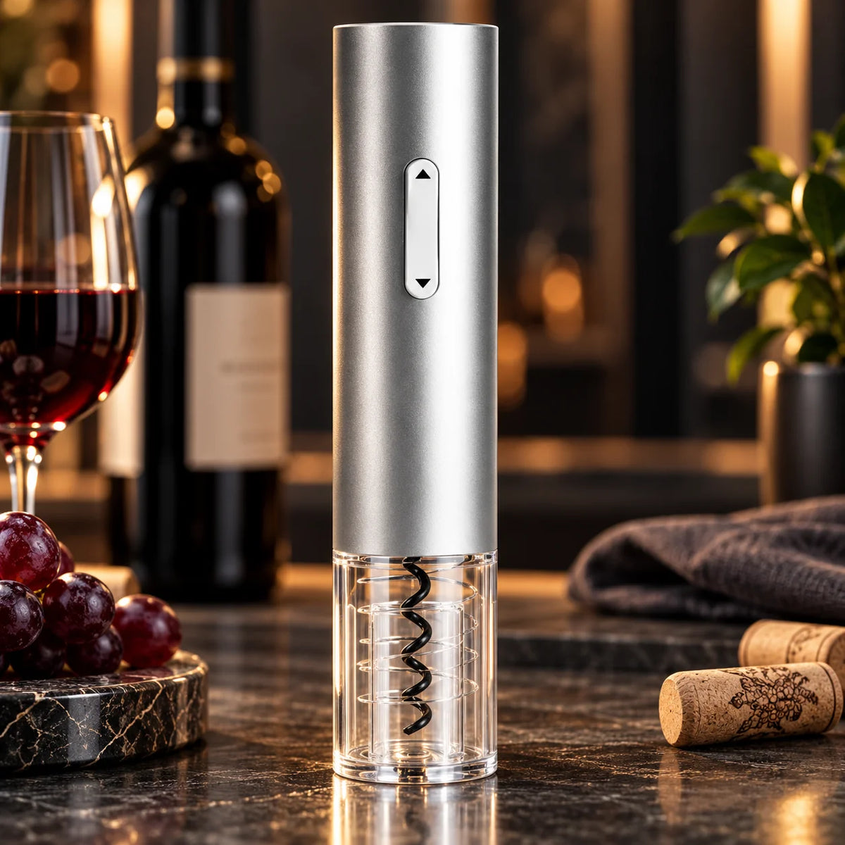 Electric Wine Opener Button-Operated Natural & Synthetic Corks