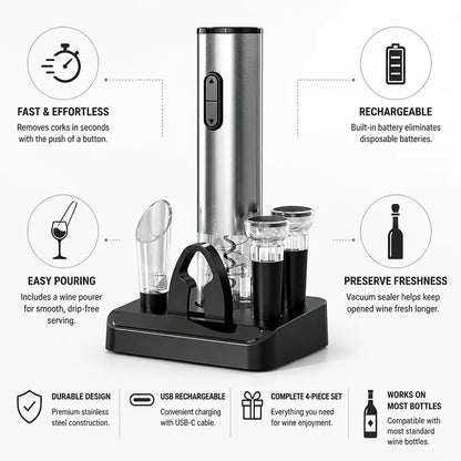 Electric Wine Opener Rechargeable Cordless 4-Pack