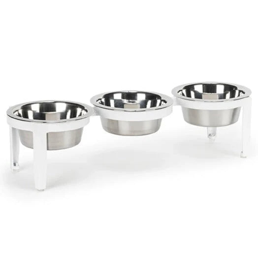 Elevated Dog Feeder Triple Stainless Steel Bowls Weather-Resistant Stand