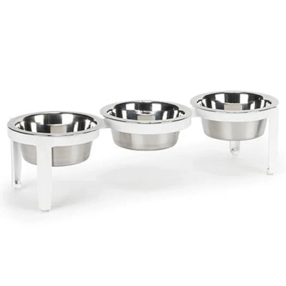 Elevated Dog Feeder Triple Stainless Steel Bowls Weather-Resistant Stand