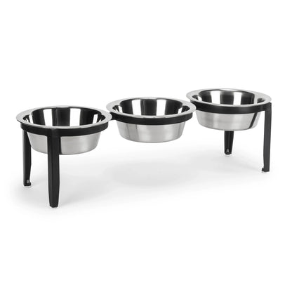 Elevated Dog Feeder Triple Stainless Steel Bowls Weather-Resistant Stand