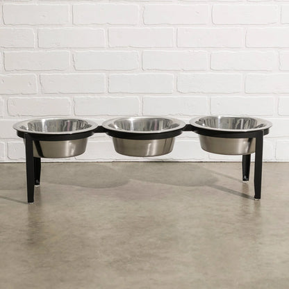 Elevated Dog Feeder Triple Stainless Steel Bowls Weather-Resistant Stand