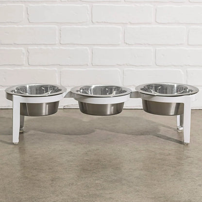 Elevated Dog Feeder Triple Stainless Steel Bowls Weather-Resistant Stand