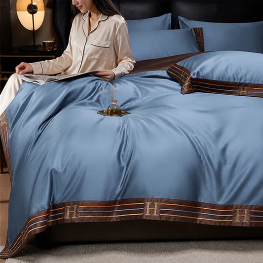 Embroidered Satin-Finish Long-Staple Cotton Bedding Set (4-Piece)