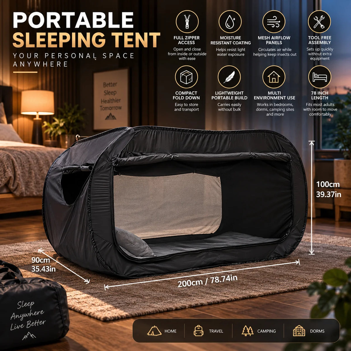 Enclosed Bed Tent Full Zipper Mesh Vents