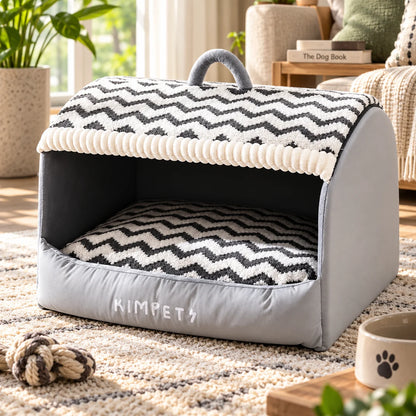 Enclosed Pet Bed Plush Den-Style Washable Cover