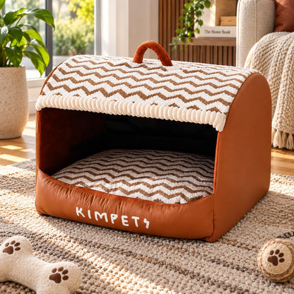 Enclosed Pet Bed Plush Den-Style Washable Cover