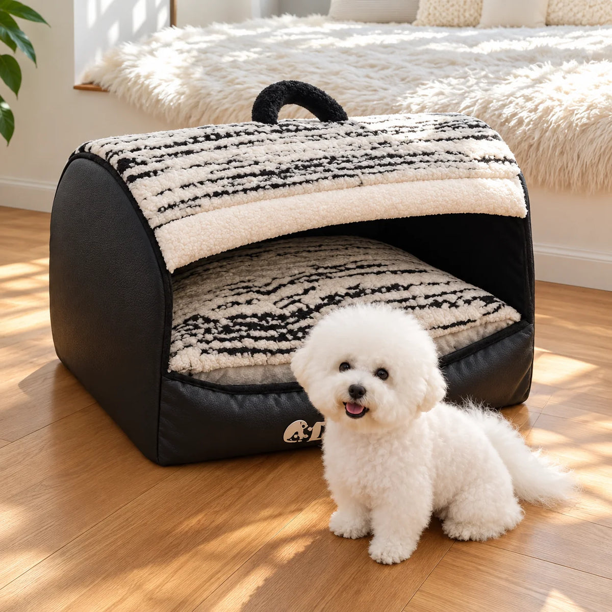 Enclosed Pet Bed Plush Den-Style Washable Cover