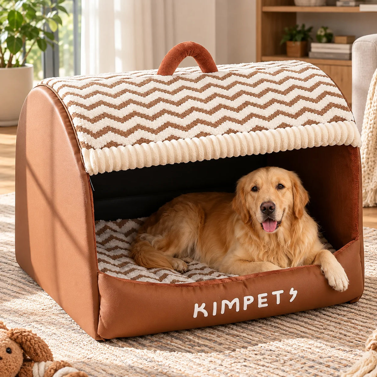 Enclosed Pet Bed Plush Den-Style Washable Cover