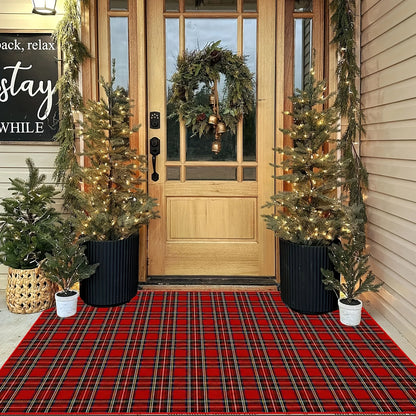 Entry Mat Festive Plaid Non-Slip Backing