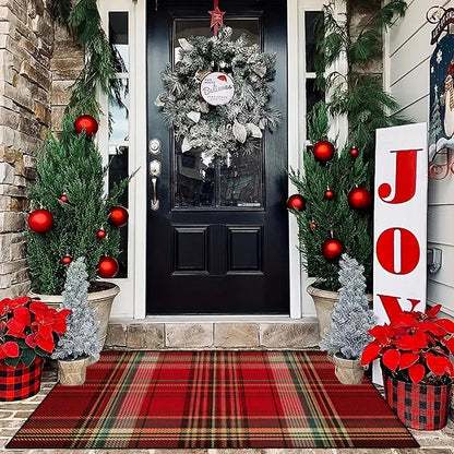Entry Mat Festive Plaid Non-Slip Backing