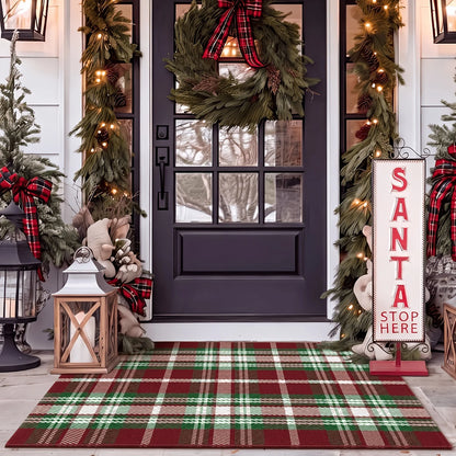 Entry Mat Festive Plaid Non-Slip Backing
