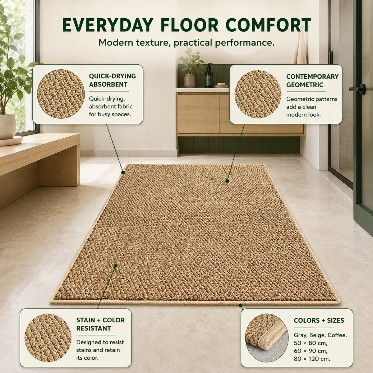 Entryway Doormat Absorbent Woven Quick-Dry Low-Profile