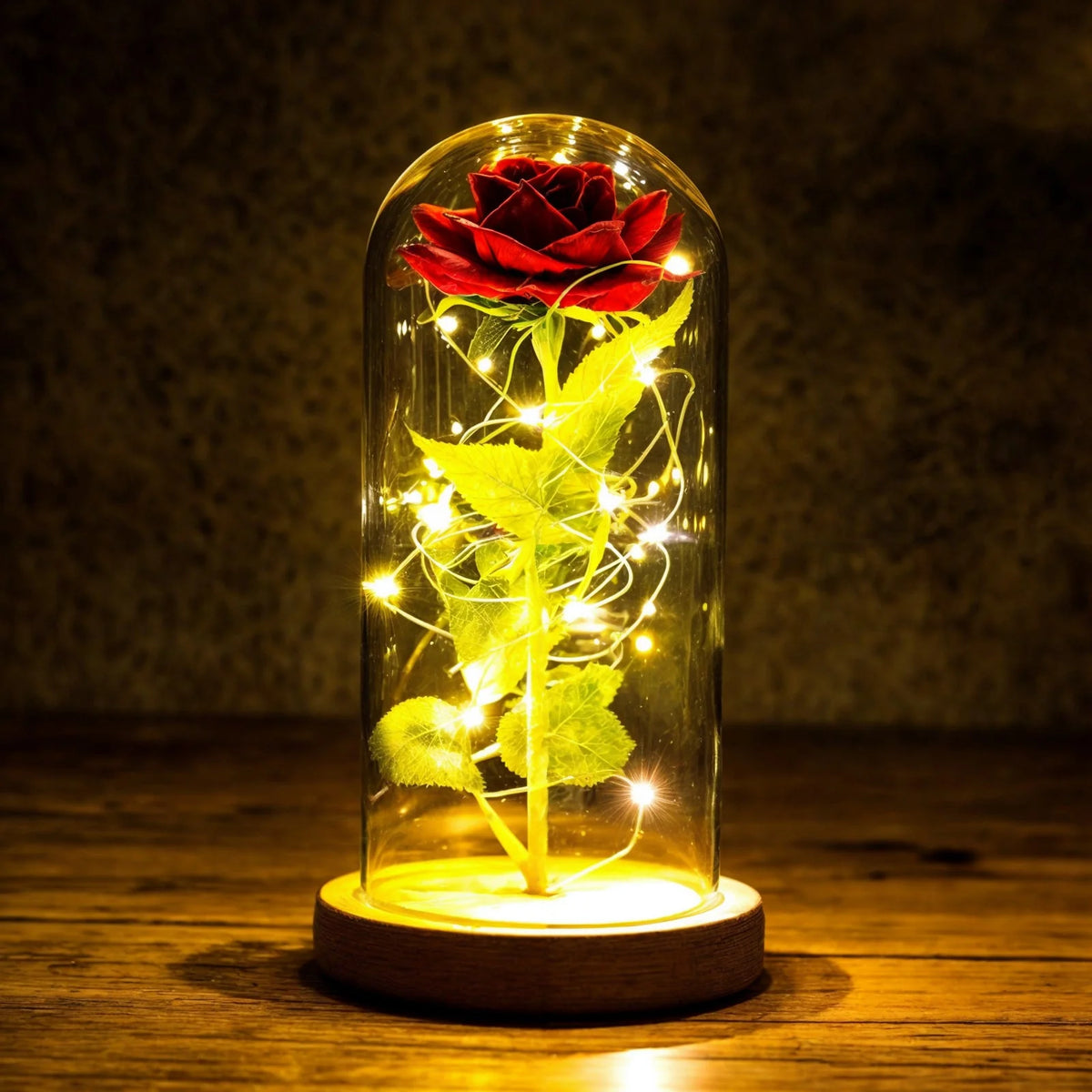 Eternal Rose Under Glass Dome Preserved LED Lighting