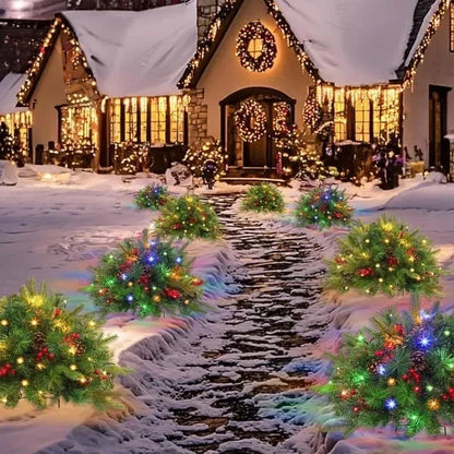Evergreen Urn Filler Warm White LED Lights Timer Pine Cones & Berries