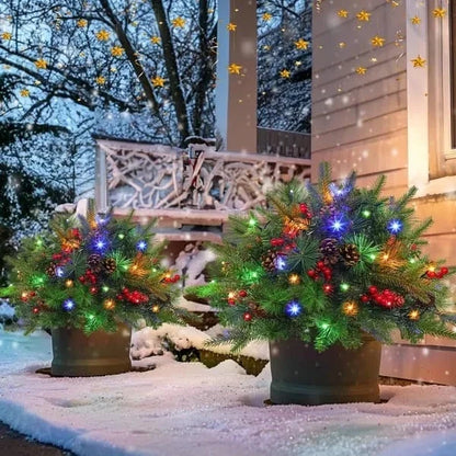 Evergreen Urn Filler Warm White LED Lights Timer Pine Cones & Berries