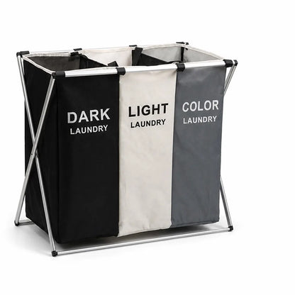Fabric and Metal Frame Laundry Basket (3-Compartment)