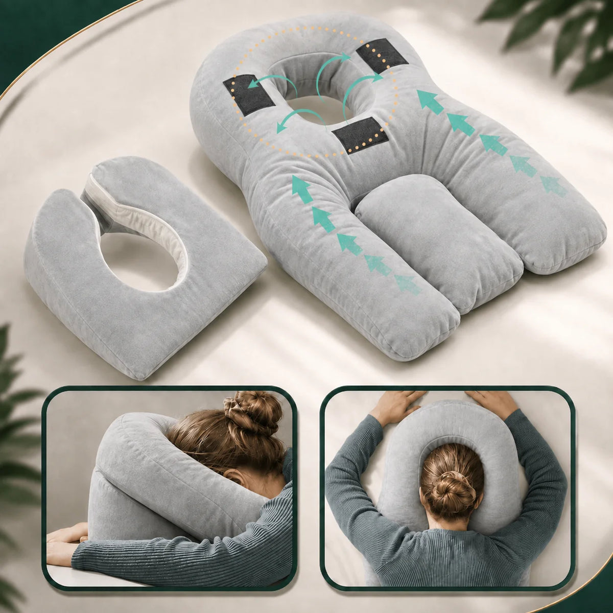 Face-Down Pillow Built-In Face Opening Firm Support
