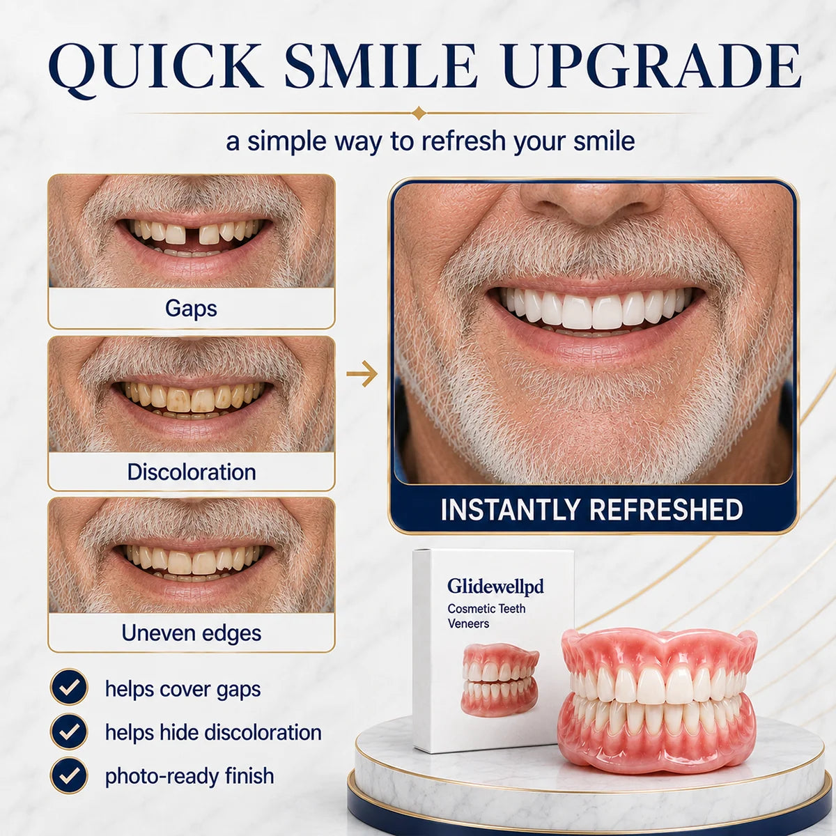 False Teeth Set Upper & Lower Moldable Fit Natural-Looking