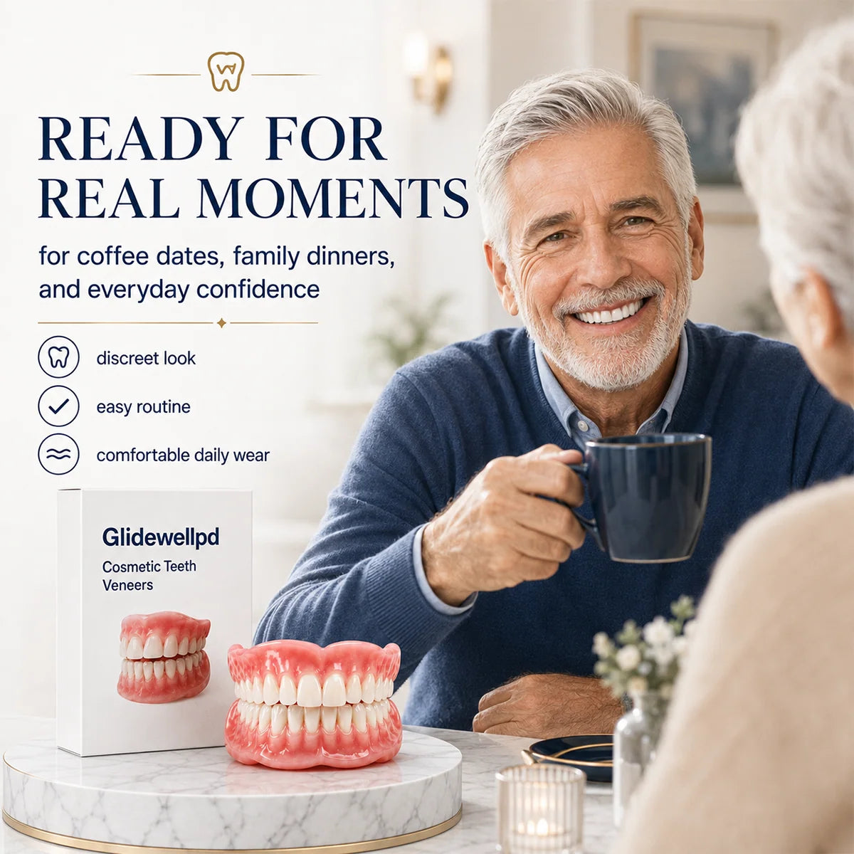 False Teeth Set Upper & Lower Moldable Fit Natural-Looking