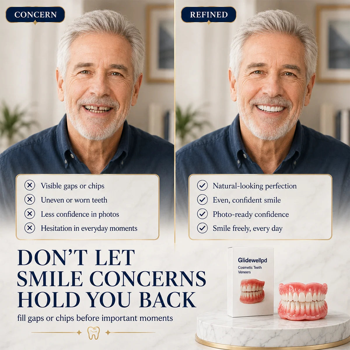 False Teeth Set Upper & Lower Moldable Fit Natural-Looking