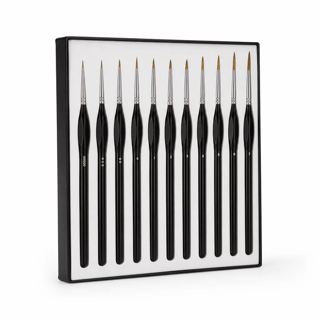 Fine Round Wooden Handle Detail Paint Brush (For Acrylic, Oil & Watercolor)