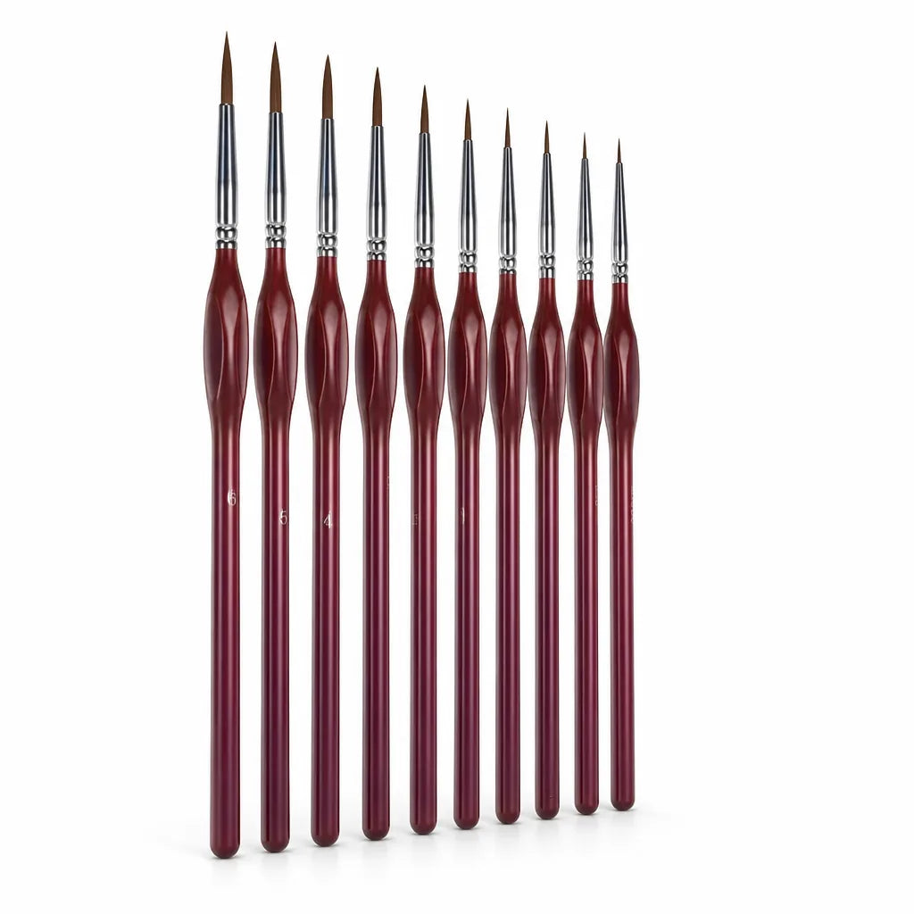 Fine Round Wooden Handle Detail Paint Brush (For Acrylic, Oil & Watercolor)