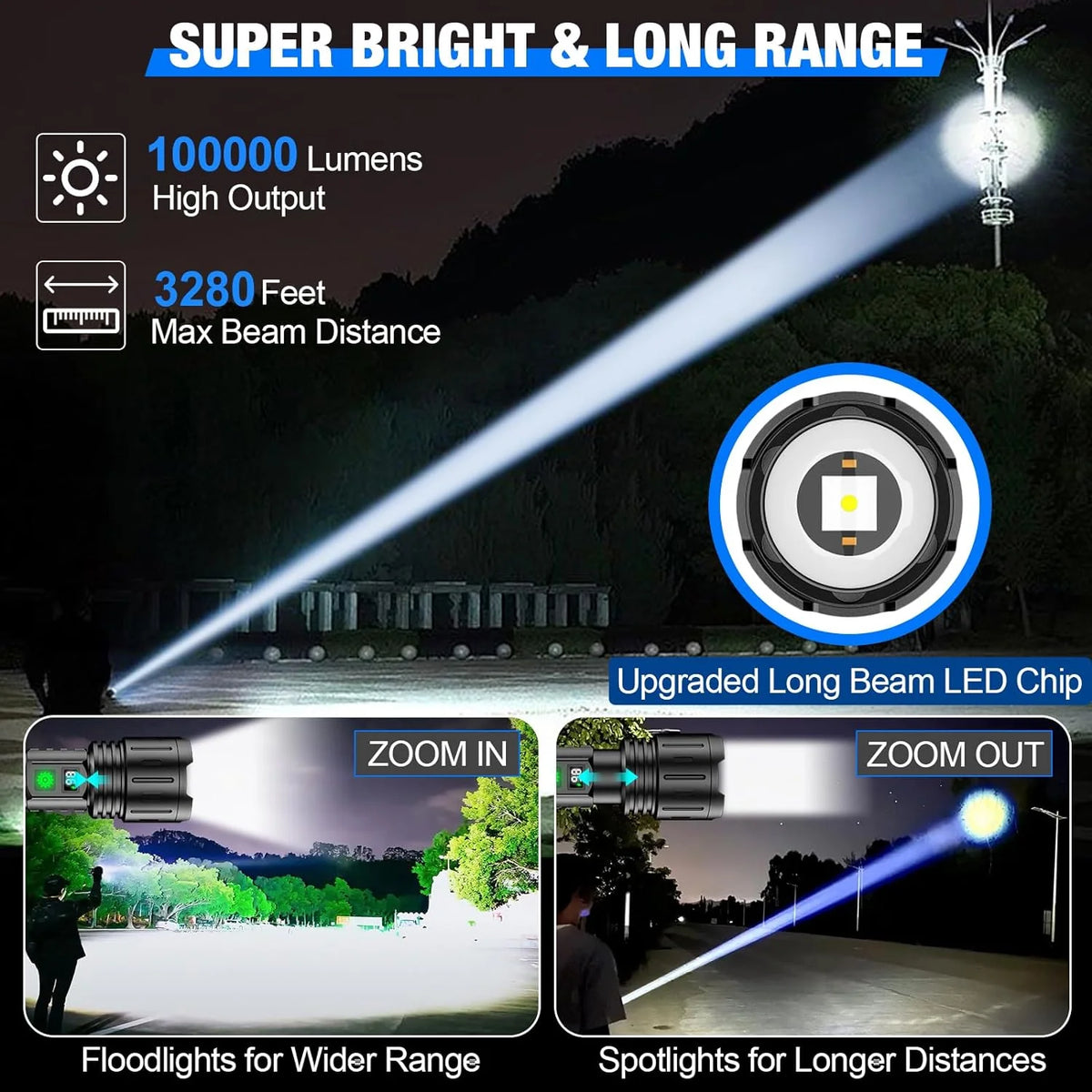 Flashlight Rechargeable Aluminum Long-Range Beam
