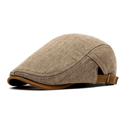 Flat Cap Herringbone Cotton Blend Adjustable Strap