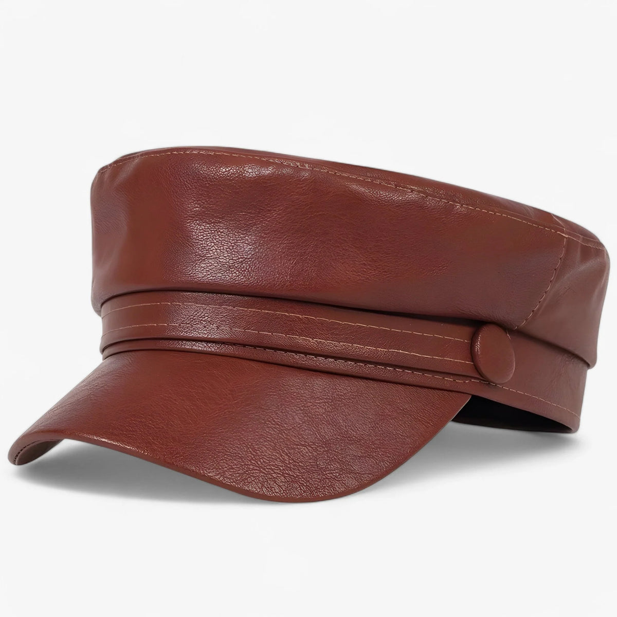Flat Cap Octagonal Faux Leather Adjustable Fit
