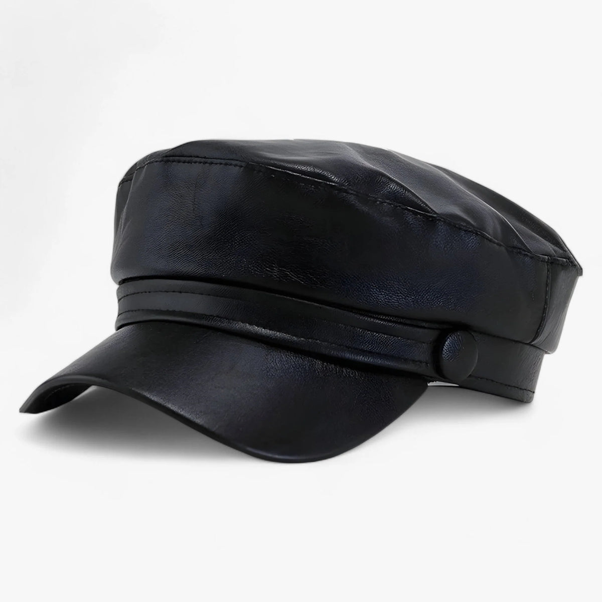 Flat Cap Octagonal Faux Leather Adjustable Fit